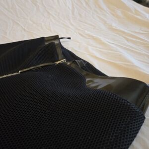 Prada | Black Textured Straight-Leg Pants with Patent Trim | Size 40